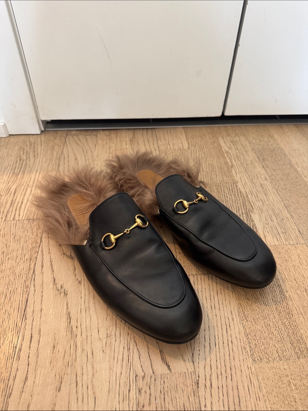 Gucci Leather Fur-Lined Slip-On Loafers